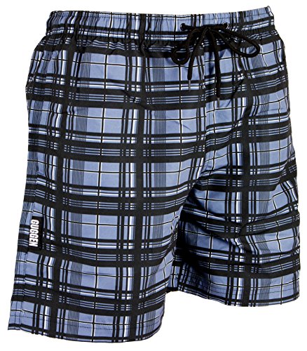 GUGGEN Mountain Badehose für Herren Schnelltrocknende Badeshorts 1862 mit Kordelzug Beachshorts Boardshorts Schwimmhose Männer grau kariert Farbe kariert M von GUGGEN Mountain