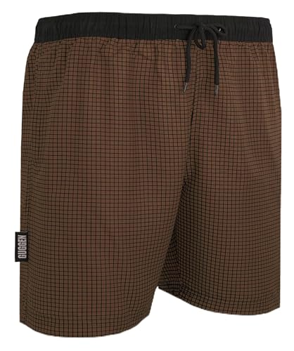 GUGGEN Mountain Badehose für Herren Schnelltrocknende Badeshorts Style-6 mit Kordelzug Beachshorts Boardshorts Schwimmhose Männer kariert Farbe Braun M von GUGGEN Mountain