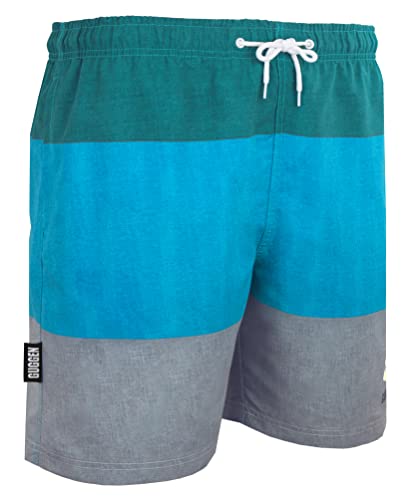 GUGGEN Mountain Badehose für Herren Schnelltrocknende Badeshorts 1604 mit Kordelzug Beachshorts Boardshorts Schwimmhose Männer mit Streifen Gruen Grau S von GUGGEN Mountain