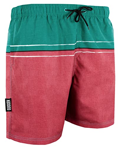 GUGGEN Mountain Badehose für Herren Schnelltrocknende Badeshorts 1607 mit Kordelzug Beachshorts Boardshorts Schwimmhose Männer mit Streifen Gruen Rot M von GUGGEN Mountain