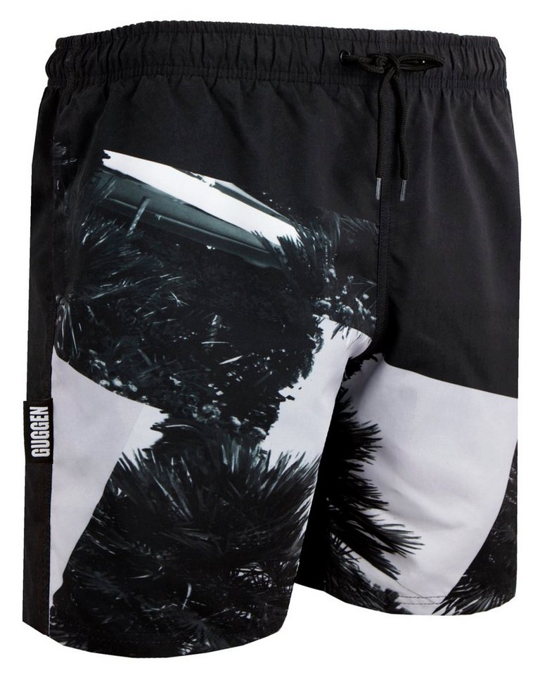 GUGGEN Mountain Badehose Badehose Herren Boardshorts Beachshort Strandhose 1603 Schnelltrocknende Badeshorts mit Kordelzug Palmen Schwarz Weiss Muster von GUGGEN Mountain