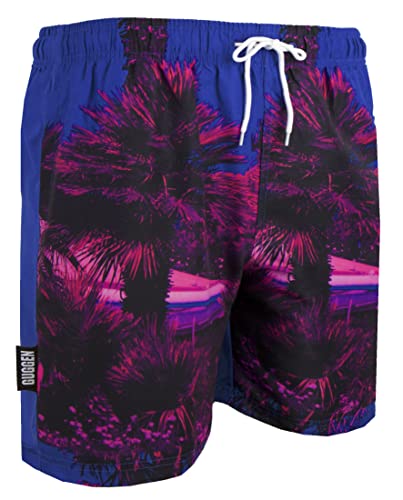 GUGGEN Mountain Badehose für Herren Schnelltrocknende Badeshorts 1602 mit Kordelzug Beachshorts Boardshorts Schwimmhose Männer mit Palmen Rosa Blau M von GUGGEN Mountain