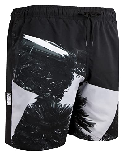 GUGGEN Mountain Badehose für Herren Schnelltrocknende Badeshorts 1603 mit Kordelzug Beachshorts Boardshorts Schwimmhose Männer mit Palmen Schwarz Weiss M von GUGGEN Mountain