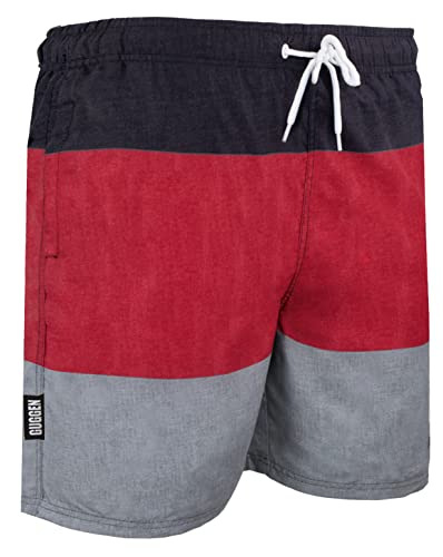 GUGGEN Mountain Badehose für Herren Schnelltrocknende Badeshorts 1604 mit Kordelzug Beachshorts Boardshorts Schwimmhose Männer mit Streifen Rot Schwarz M von GUGGEN Mountain