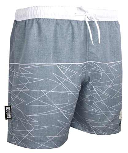 GUGGEN Mountain Badehose für Herren Schnelltrocknende Badeshorts 1608 mit Kordelzug Beachshorts Boardshorts Schwimmhose Männer Kariert Grau Weiss L von GUGGEN Mountain