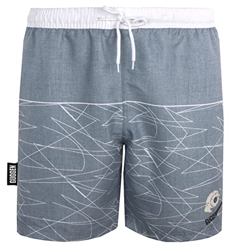 GUGGEN Mountain Badehose für Herren Schnelltrocknende Badeshorts 1608 mit Kordelzug Beachshorts Boardshorts Schwimmhose Männer Kariert Grau Weiss XXL von GUGGEN Mountain