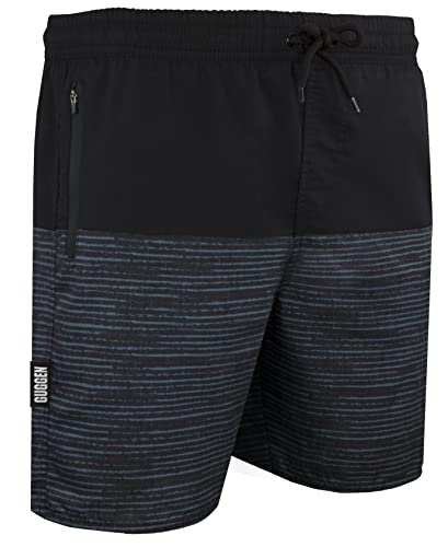 GUGGEN Mountain Badehose für Herren Schnelltrocknende Badeshorts 1803 mit Kordelzug Beachshorts Boardshorts Schwimmhose Männer mit Muster Grau Schwarz XL von GUGGEN Mountain