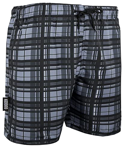 GUGGEN Mountain Badehose für Herren Schnelltrocknende Badeshorts 1862 mit Kordelzug Beachshorts Boardshorts Schwimmhose Männer grau kariert Farbe kariert M von GUGGEN Mountain