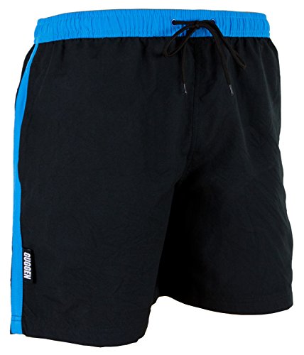 GUGGEN Mountain Badehose für Herren Schnelltrocknende Badeshorts 1889 mit Kordelzug Beachshorts Boardshorts Schwimmhose Männer schwarz mit blauen Streifen Beach Farbe Schwarz 4XL von GUGGEN Mountain