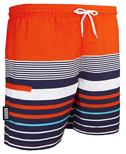 GUGGEN Mountain Badehose für Herren Schnelltrocknende Badeshorts 595 mit Kordelzug Beachshorts Boardshorts Schwimmhose Männer mit Muster Orange Schwarz L von GUGGEN Mountain