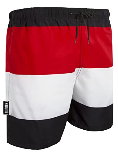 GUGGEN Mountain Badehose für Herren Schnelltrocknende Badeshorts 597 mit Kordelzug Beachshorts Boardshorts Schwimmhose Männer mit Muster Schwarz Rot L von GUGGEN Mountain