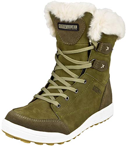 GUGGEN Mountain HPC56 Damen Fellstiefel Winterstiefel Winterschuhe Echtleder Stiefeletten gefütterte Leder Stiefel mit Kunstfell Boots Outdoorschuhe wasserdicht mit Membran, Farbe Olive, EU 37 von GUGGEN Mountain