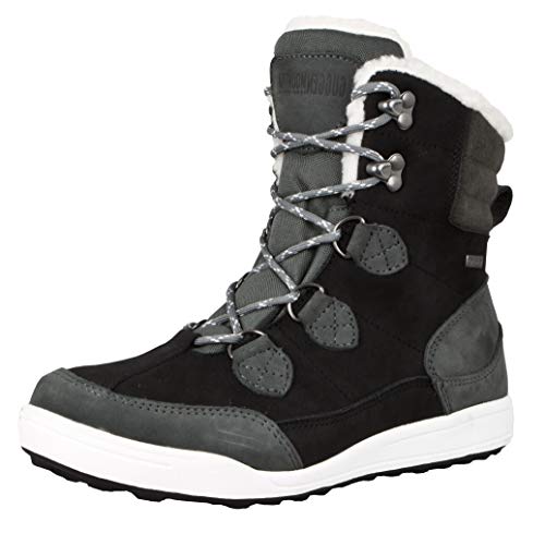 GUGGEN Mountain HPC57 Damen Fellstiefel gefüttert mit echtem Lammfell und Leder Winterstiefel Lammfellstiefel Winterschuhe Echtleder Leder Stiefel wasserdicht mit Membran Schwarz-Grau, EU 36 von GUGGEN Mountain