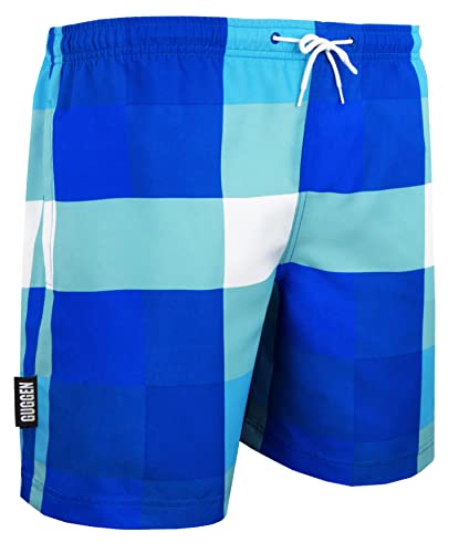 GUGGEN Mountain Badehose für Herren Schnelltrocknende Badeshorts 2924 mit Kordelzug Beachshorts Boardshorts Schwimmhose Männer blau kariert Farbe kariert L von GUGGEN Mountain