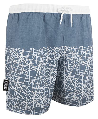 GUGGEN Mountain Badehose für Herren Schnelltrocknende Badeshorts 1609 mit Kordelzug Beachshorts Boardshorts Schwimmhose Männer Kariert Grau Weiss L von GUGGEN Mountain