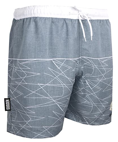 GUGGEN Mountain Badehose für Herren Schnelltrocknende Badeshorts 1608 mit Kordelzug Beachshorts Boardshorts Schwimmhose Männer Kariert Grau Weiss XXXL von GUGGEN Mountain