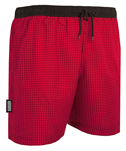 GUGGEN Mountain Badehose für Herren Schnelltrocknende Badeshorts Style-6 mit Kordelzug Beachshorts Boardshorts Schwimmhose Männer kariert Farbe Rot XXL von GUGGEN Mountain