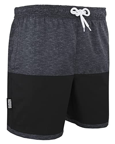 GUGGEN Mountain Badehose für Herren Schnelltrocknende Badeshorts 1805 mit Kordelzug Beachshorts Boardshorts Schwimmhose Männer mit Muster Grau Schwarz S von GUGGEN Mountain