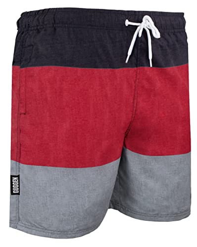 GUGGEN Mountain Badehose für Herren Schnelltrocknende Badeshorts 1604 mit Kordelzug Beachshorts Boardshorts Schwimmhose Männer mit Streifen Rot Schwarz L von GUGGEN Mountain