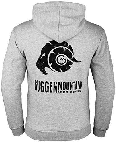 GUGGEN Mountain Herren Kapuzenjacke Kapuzenpullover mit Fleece Hoodie Hooded Logo Sweater Sweatjacke Warmer Pullover Reißverschluss Streetwear Langarm Kapuze Outdoor Sport Hellgrau L von GUGGEN Mountain