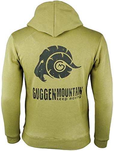 GUGGEN Mountain Herren Kapuzenpullover mit Fleece Hoodie Hooded Logo Sweater Sweatjacke Warmer Pullover Streetwear Langarm Kapuze Outdoor Sport Olive Grü 3XL von GUGGEN Mountain