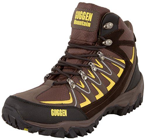 GUGGEN Mountain M009 Bergschuhe Bergstiefel Wanderschuhe Wanderstiefel Mountain Boots Trekkingschuhe mit echtem Leder, Farbe Braun-Gelb, EU 45 von GUGGEN Mountain
