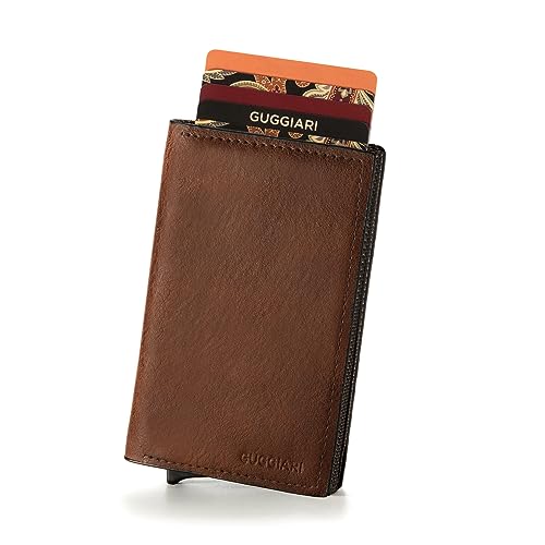 GUGGIARI® Kreditkartenetui - Kartenetui mit Münzfach/Kartenhalter mit Magnetverschluss - Aluminium RFID-Kartenhalter -Mini Geldbörse Herren - Dünnes Portemonnaie für Männer - Leather - Brown von GUGGIARI