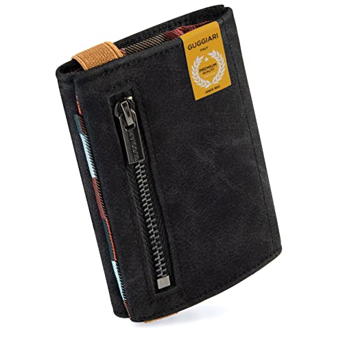 GUGGIARI® Wallet - Hochwertiges Leder Slim Wallet – Weiche und Slim Wallet mit Münzfach - Geldbeutel Herren – RFID Geldbeutel Herren (Black-Multi) von GUGGIARI