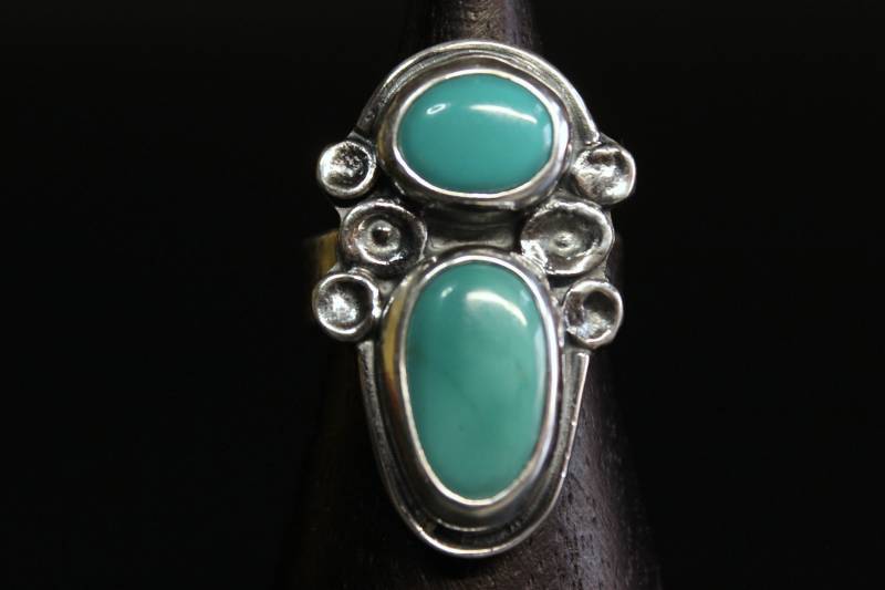 Größe 8 8.25 - Zwei Stein Royston Türkis Sterling Silber Ring | 2 Statement Gugma Schmuck von GUGMA