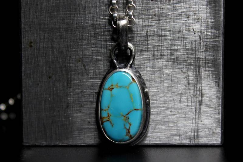 Ovale Blaue Royston Türkis Sterling Silber Halskette | Statement Kette Boho Minimalist Gugma Schmuck von GUGMA