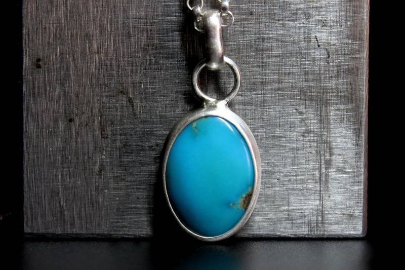 Ovale Dornröschen Türkis Sterling Silber Halskette | Arizona Mine Boho Minimalist Gugma Schmuck von GUGMA