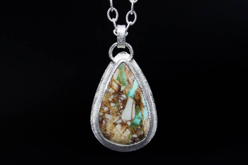 Royston Boulder Türkis Sterling Silber Halskette | Funkelnde Statement-Halskette Boho Minimalist Gugma Schmuck von GUGMA