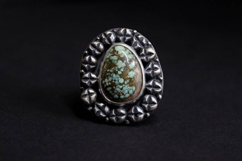Size 9 - Damele Statement Ring Aus Sterlingsilber | Damale Variscite Türkis Unisex Herren Damen Rustikal Punk Boho Minimalist Gugma Schmuck von GUGMA