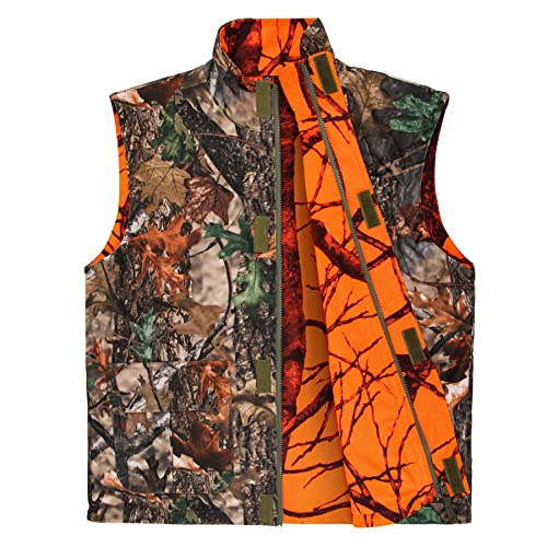 GUGULUZA Camo und Orange Jagd Wendeweste Game Weste Jacke für Jagd Camping (M-4XL), Orange Camo, XL von GUGULUZA