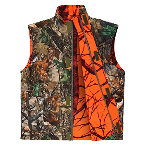 GUGULUZA Herren Jagd Weste Weich Protector Warnweste Angelweste Reversibel Orange + Camouflage,XXL von GUGULUZA