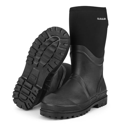 GUGULUZA Neopren Isoliert Gummistiefel für herren Jagd Angeln Hof warme Wasserdicht Stiefel Schwarz von GUGULUZA