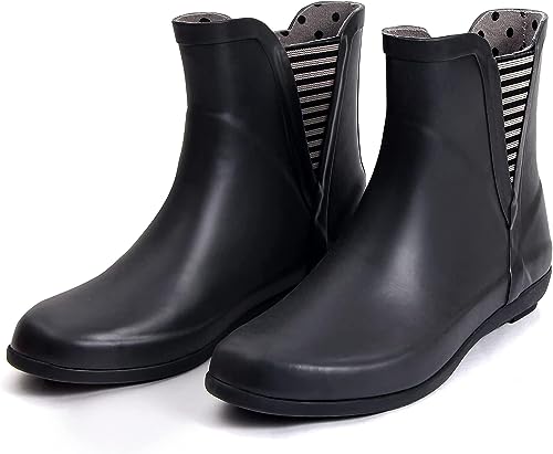 GUGUMIMI Damen Gummistiefel,Kurze Gummistiefel für Frauen,Wasserdichte Damen Gummistiefel mit originellem Aufdruck (Black, adult, women, numeric_38, numeric, eu_footwear_size_system, medium) von GUGUMIMI