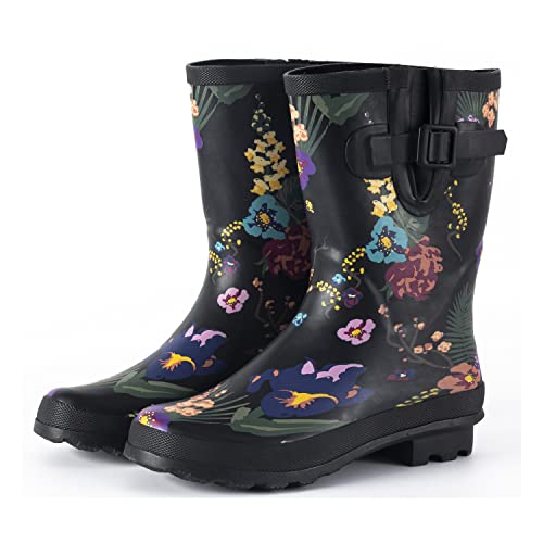 GUGUMIMI Gummistiefel Damen Halbhoch-Wasserdicht Regenstiefel Damen Weitschaft Gummistiefel Damen Bunt Gummi Stiefel Stiefeletten Regen Boots von GUGUMIMI