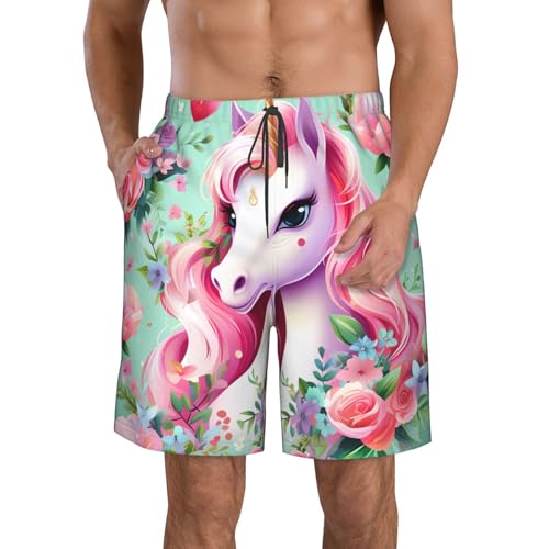 GUHAOT Rosa Einhorn-Druck Herren Strandshorts Elastische Boardshorts Lässige Badehose Leichte Bademode, weiß, M GUHAOT Rosa Einhorn-Druck Herren Strandshorts Elastische Boardshorts Lässige Badehose Leichte Bademode, weiß, M von GUHAOT