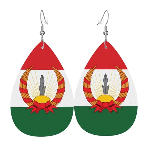 Leder-Ohrringe in Tropfenform für Damen, Flagge von Mahabad, leichte Hängeohrringe, Schmuckzubehör, Einheitsgröße, Leder von GUHAOT