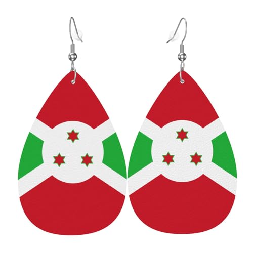 Leder-Tropfen-Ohrringe für Damen, Flagge von Burundi, leichte Tropfenohrringe, Schmuckzubehör, Einheitsgröße, Leder von GUHAOT