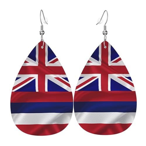 Leder-Tropfen-Ohrringe für Damen, Flagge von Hawaii, amerikanischer Druck, leicht, Schmuckzubehör, Einheitsgröße, Leder von GUHAOT
