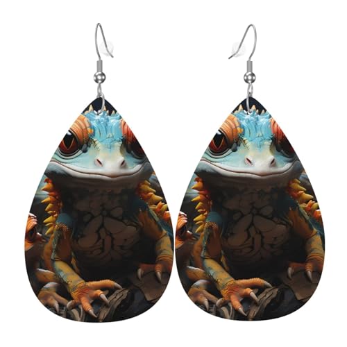 Leder-Tropfen-Ohrringe für Damen, Hundemädchen mit Blumendruck, leichte Tropfenohrringe, Schmuckzubehör, Einheitsgröße, Leder von GUHAOT