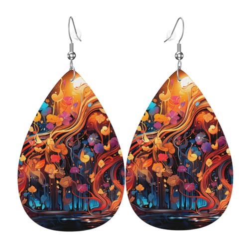 Leder-Tropfen-Ohrringe für Damen, Hundemädchen mit Blumendruck, leichte Tropfenohrringe, Schmuckzubehör, Einheitsgröße, Leder von GUHAOT