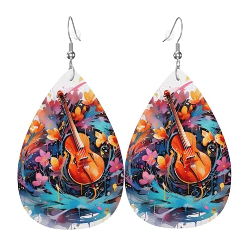 Leder-Tropfen-Ohrringe für Damen, Hundemädchen mit Blumendruck, leichte Tropfenohrringe, Schmuckzubehör, Einheitsgröße, Leder von GUHAOT