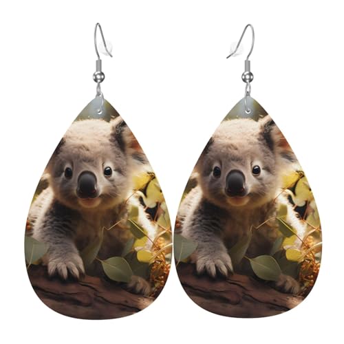 Leder-Tropfen-Ohrringe für Damen, Hundemädchen mit Blumendruck, leichte Tropfenohrringe, Schmuckzubehör, Einheitsgröße, Leder von GUHAOT