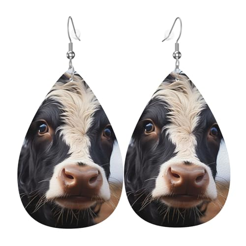 Leder-Tropfen-Ohrringe für Damen, Hundemädchen mit Blumendruck, leichte Tropfenohrringe, Schmuckzubehör, Einheitsgröße, Leder von GUHAOT