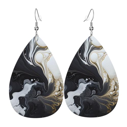 Leder-Tropfen-Ohrringe für Damen, bunter blauer Marmor-Druck, leichte Tropfenohrringe, Schmuckzubehör, Einheitsgröße, Leder von GUHAOT