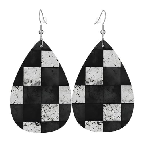 Leder-Tropfen-Ohrringe für Damen, ethnisches Geom-Muster, leichte Tropfenohrringe, Schmuckzubehör, Einheitsgröße, Leder von GUHAOT