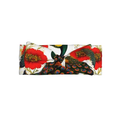 Weiches Haarband für Babys, Mädchen, Schleife, niedlicher Kopfschmuck, Pfauen-rote Blumendruck, Haarband für Neugeborene, Säuglinge, Kleinkinder von GUHAOT